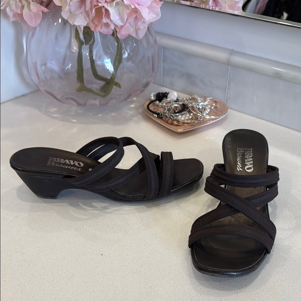Franco Sarto Black Mules with Woven Straps
